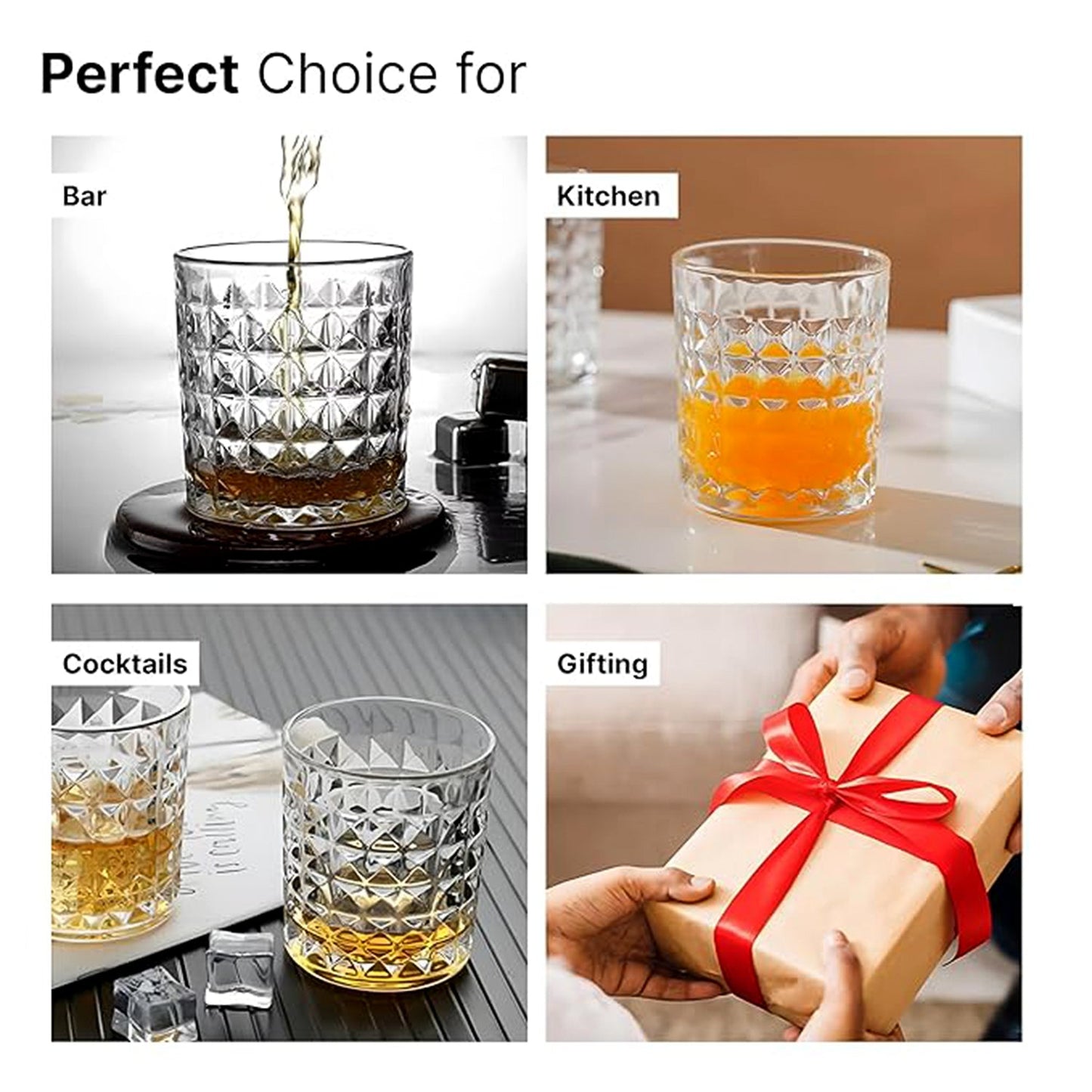 Premium Crystal-Style Glass Tumbler Set (6 Pc / 210 ML)