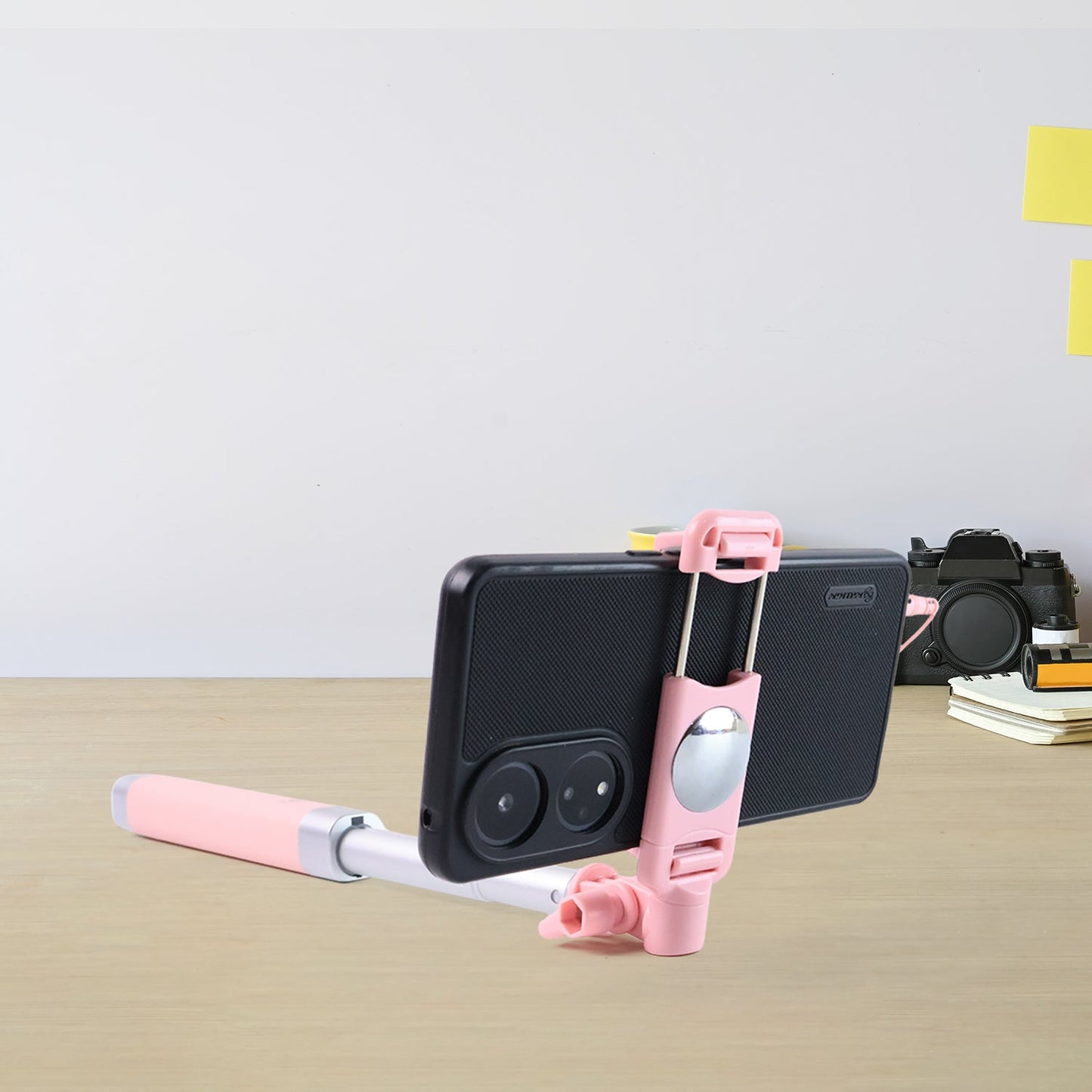 Wired Selfie Stick with Rearview Mirror & Built-In Shutter Button (1 Pc)