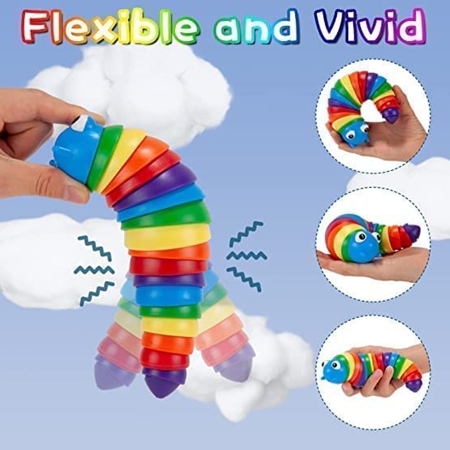 3D Rainbow Color Plastic Slug Fidget Toys, Stress Relieving Toy, Sensory Slug Toy for Boys and Girls, Finger slug Toy, for Autistic, Caterpillar Fidget Toys Stress Relief Gifts for Toddlers Kids Adults (1 Pc)