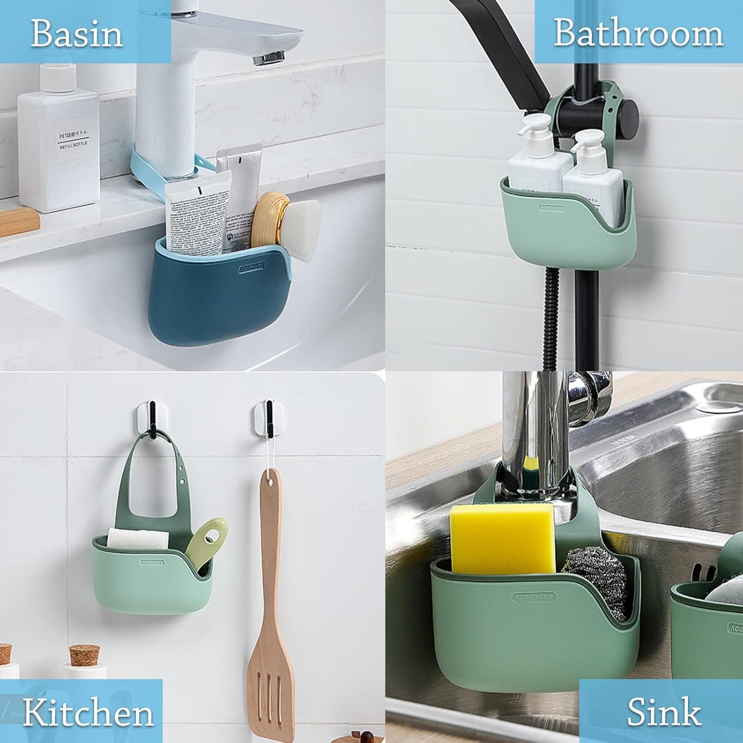 Plastic Kitchen Sponge Holder, Sink Drain Rack Sink Organizer Sink Drain Hanging Bag for Kitchen (1 Pc)