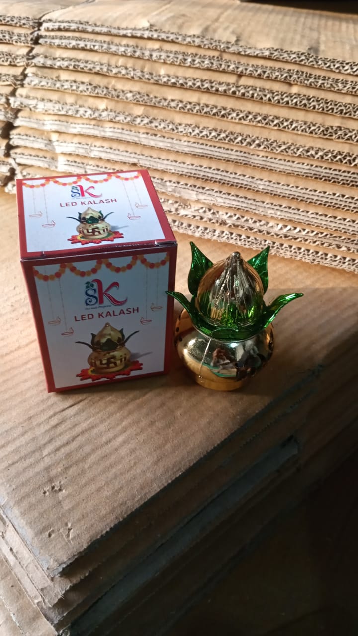 Gold Plated Eco Friendly LED Kalash for Pooja Mandir, Ganesh Ganesha (1 pc / Multicolor LED)