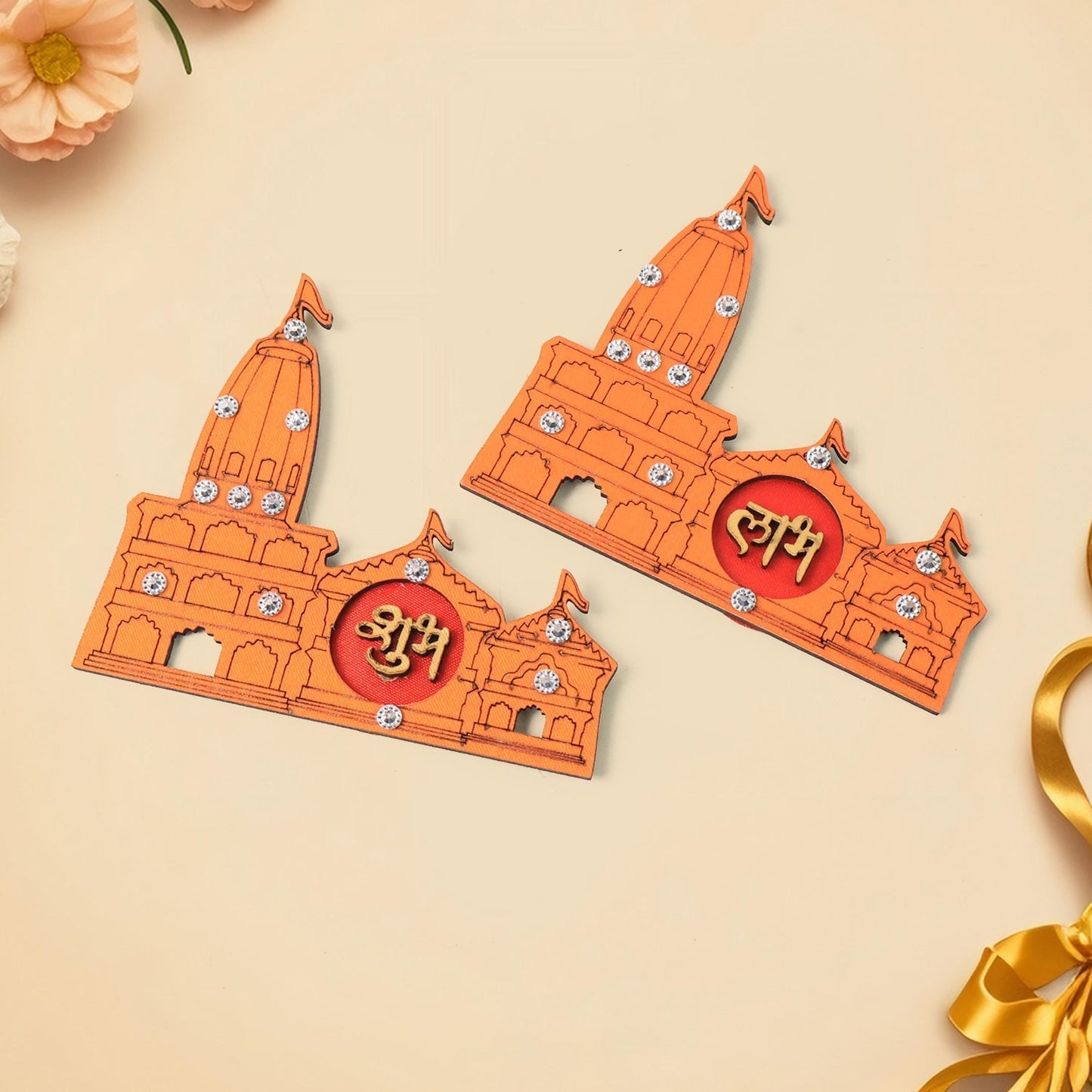 Shubh Labh Ram Temple / Mandir Design Decorative Wall Sticker (2 Pc)