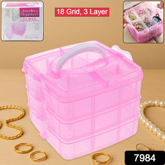 Versatile 18-Grid 3-Layer Transparent Plastic Organizer Box with Adjustable Dividers for Jewelry & Fishing Hooks