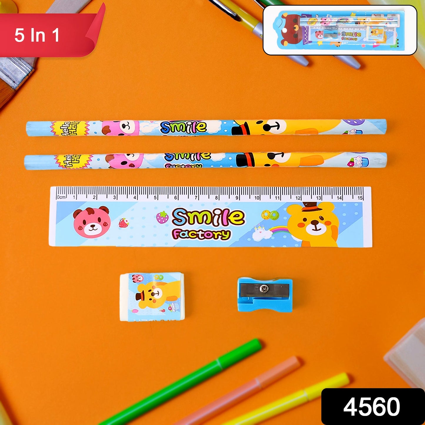 Wooden Pencil Set (5 Pc): School Supplies, Stationery Set for Kids