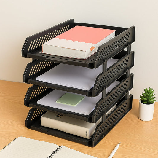 4-Layer Multifunctional File Rack with Drawers for Office Desk