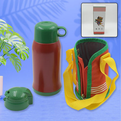 Premium Stainless Steel Insulated Sipper Bottle Print Water FlaskCartoon Vacuum Hot Cold For Kids / Travelling Water Bottle for Kids with  up Straw,  Double Wall Thermos with Straw & Bottle Zippe Cover For office/Gym/School (550 ML)