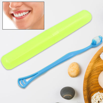 2-in-1 Soft Toothbrush & Tongue Cleaner for All Ages (1 Pc, With Cover)