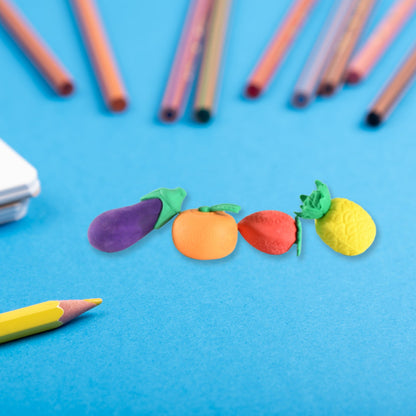 Mini Cute Veg & Fruit Erasers – 3D Colorful Eraser Set for Kids (4 Pc)