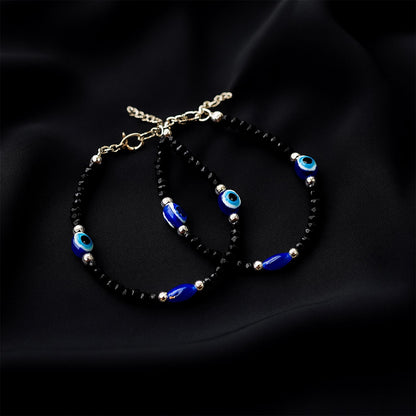 Adjustable Black Bead Evil Eye Protection Bracelet Set