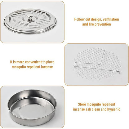 Decorative Mosquito Coil Holder Mosquito Coil Container, Incense Holder Safe Burning Coil Tray for Home Patio Pool Side Outdoor, Metal Tray