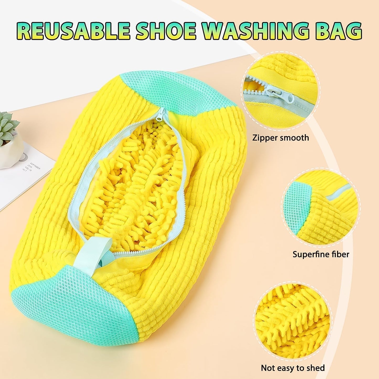 Shoe Washing Machine Bag with Microfiber Chenille Lining & Zipper (1 Pc)