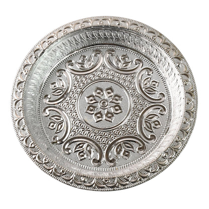 Ornamental Silver Tone Pooja Thali 