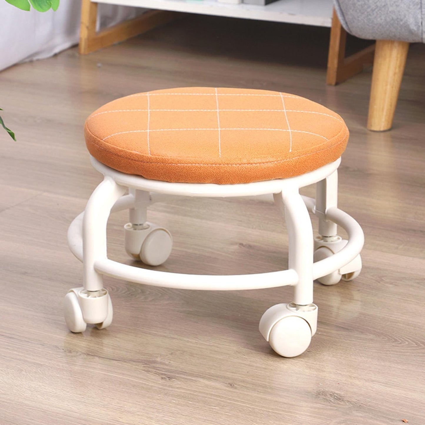 Roller Seat Stool Low Height Rolling  Plastic  Stool Multifunctional Small Household Movable Mini Stool Pulley Wheel Stool for Garage Home Library (1 Pc)
