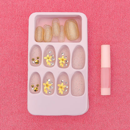 Premium Glitter 3D Floral Press-On Artificial Nail Tips with Nail Glue (1 Set)