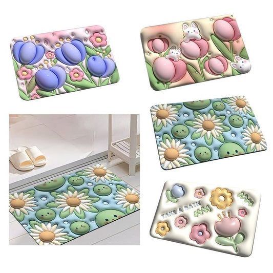 Anti Slip 5D Water Soaking Floor Mat | Water Absorbent Non Slip Bath Mat | Quick Dry Mat for Bathroom | Rectangular Door Mat for Home | Drawingroom and Design ( Multicolour ) ( Random Colour )