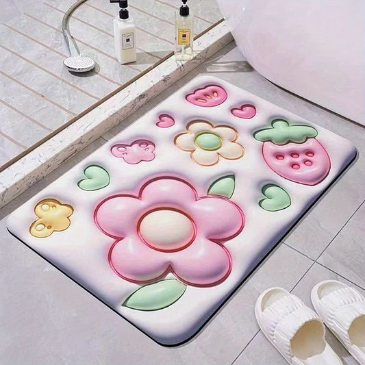 Anti Slip 5D Water Soaking Floor Mat | Water Absorbent Non Slip Bath Mat | Quick Dry Mat for Bathroom | Rectangular Door Mat for Home | Drawingroom and Design ( Multicolour ) ( Random Colour )