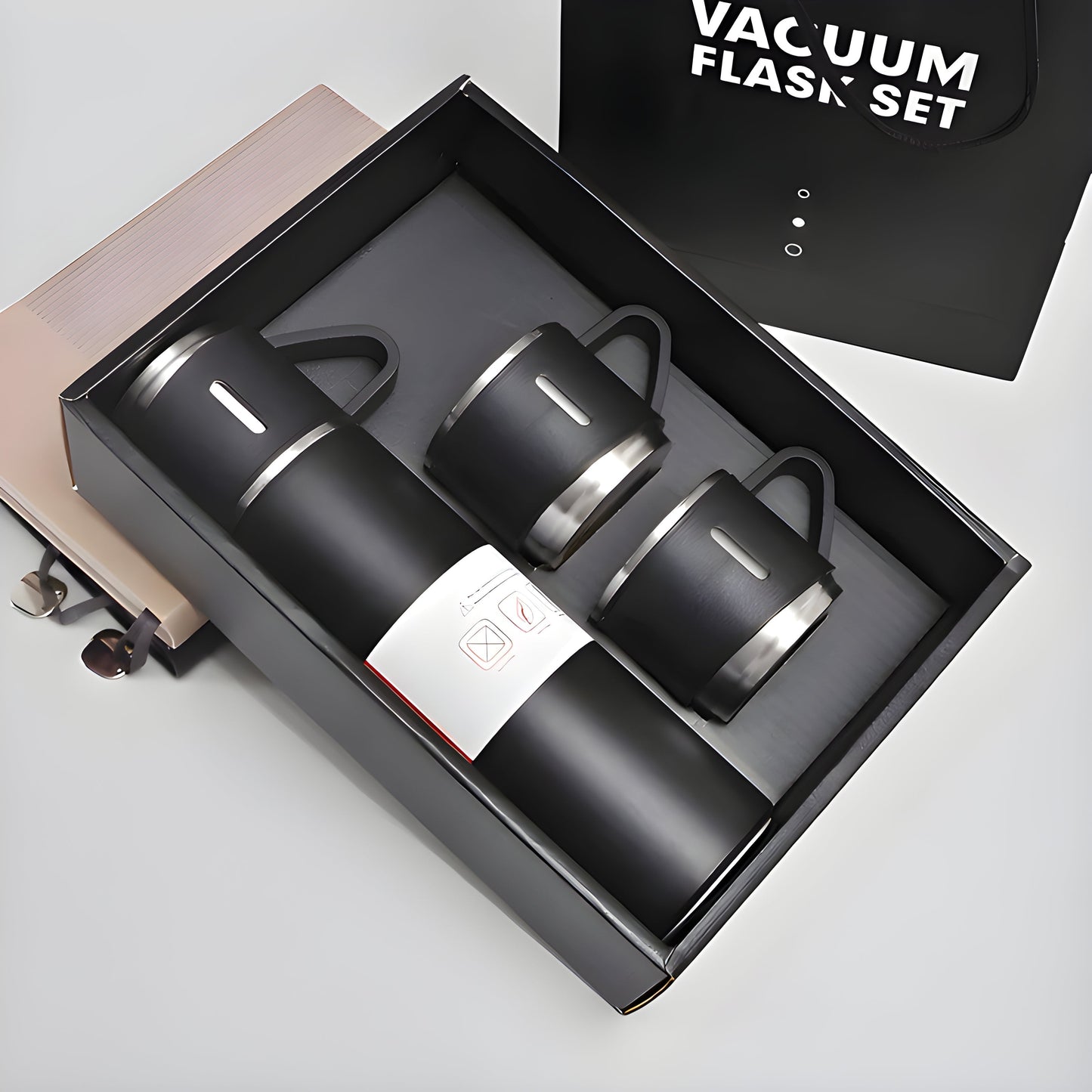 Customized Stainless Steel Vacuum Flask Set with 3 Cups – 500ML | Personalized Name Bottle Gift Combo for Boyfriend, Girlfriend, Employee