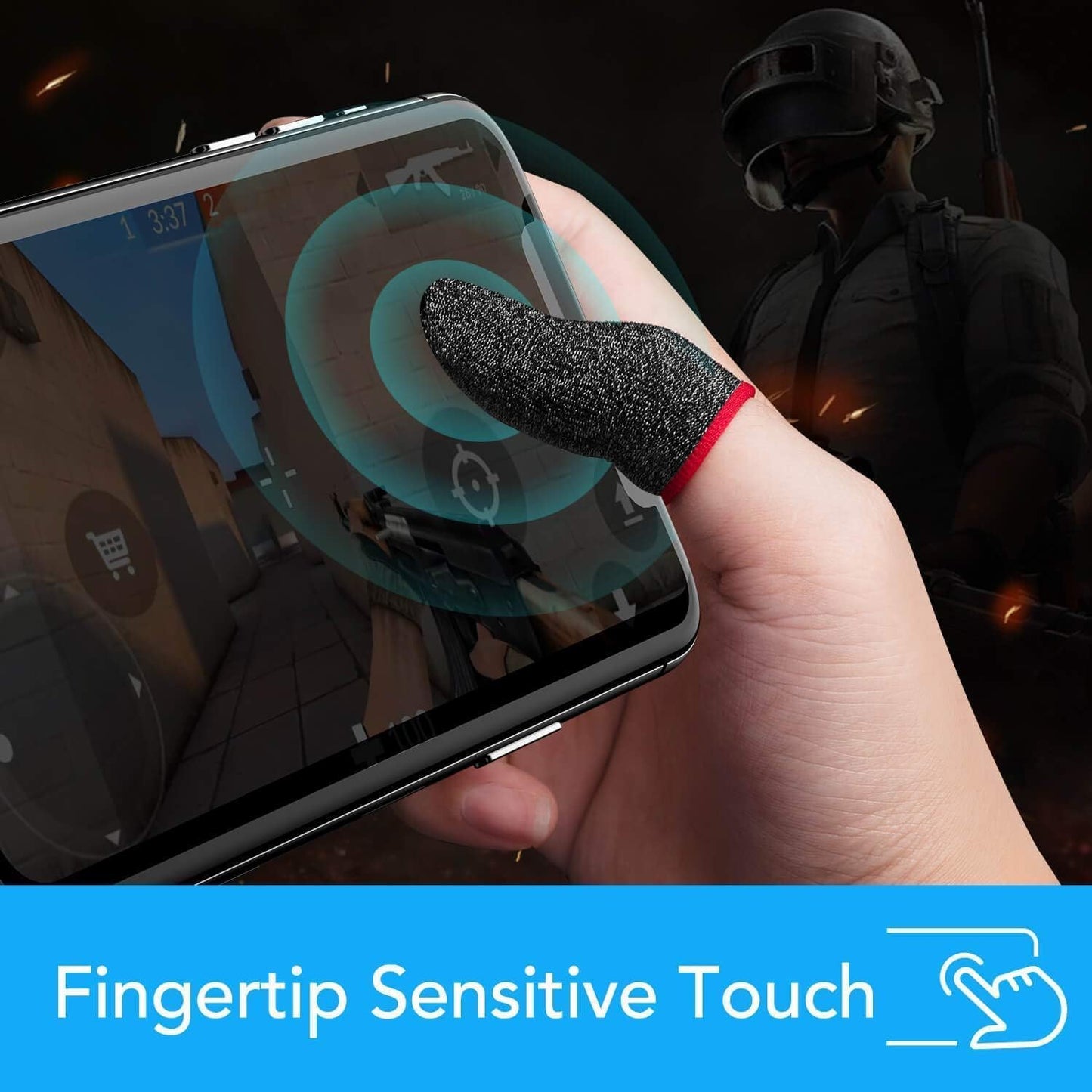 Pubg Anti-Slip Thumb Sleeve, Slip-Proof Sweat-Proof Professional Touch Screen Thumbs Finger Sleeve for Pubg Mobile Phone Game Gaming Gloves ( Multi Colour ) ( 6 Pair - 12 Pcs)