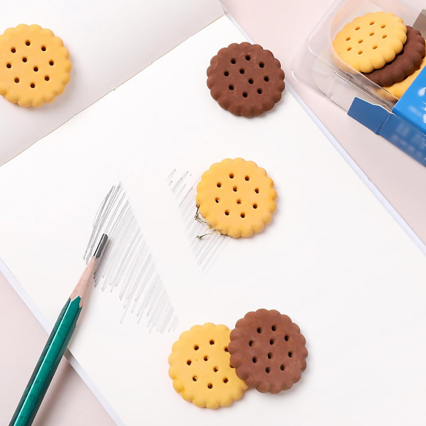 Biscuit-Shaped Erasers | Fun Rubber Stationery for Kids | Creative Birthday Gift Toy (6 Pcs Set)