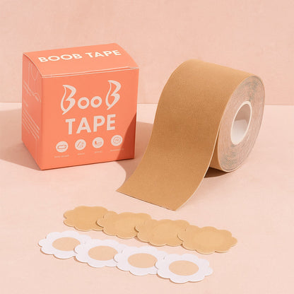 Boob Tape with Nipple Covers: Cotton, Breathable, Lift & Support (5m, 10 Pairs)