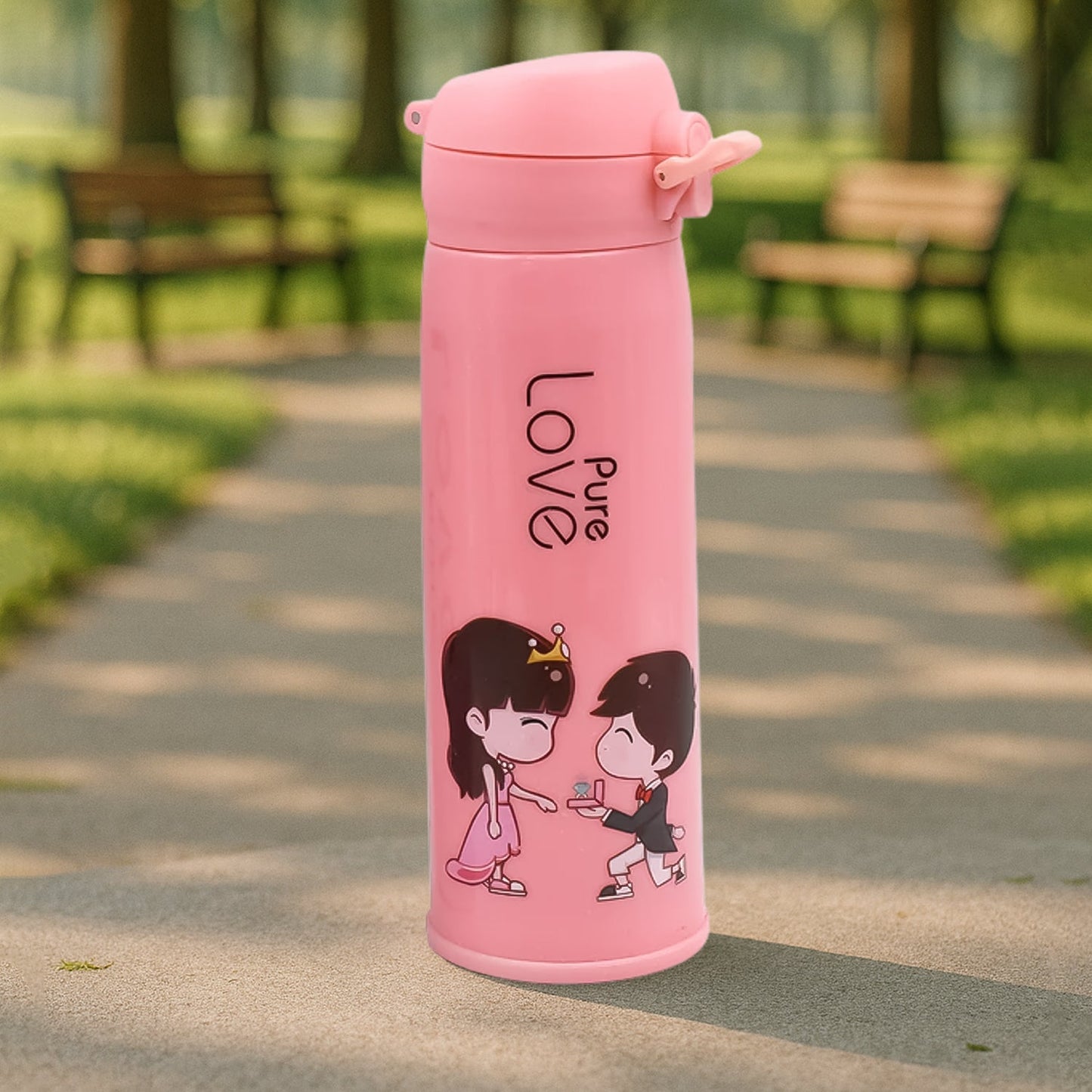 Pure Love outdoor sport water bottle 500ml leak proof BPA-free for travel cold and hot water glass water bottle with daily water intake for gym and children, Fridge, for Home, Office, School (MOQ :- 80 Pc)