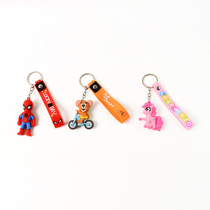 Cute Cartoon Silicone 3D Key Chain with Metal Hook & Strap (Pack of 1)