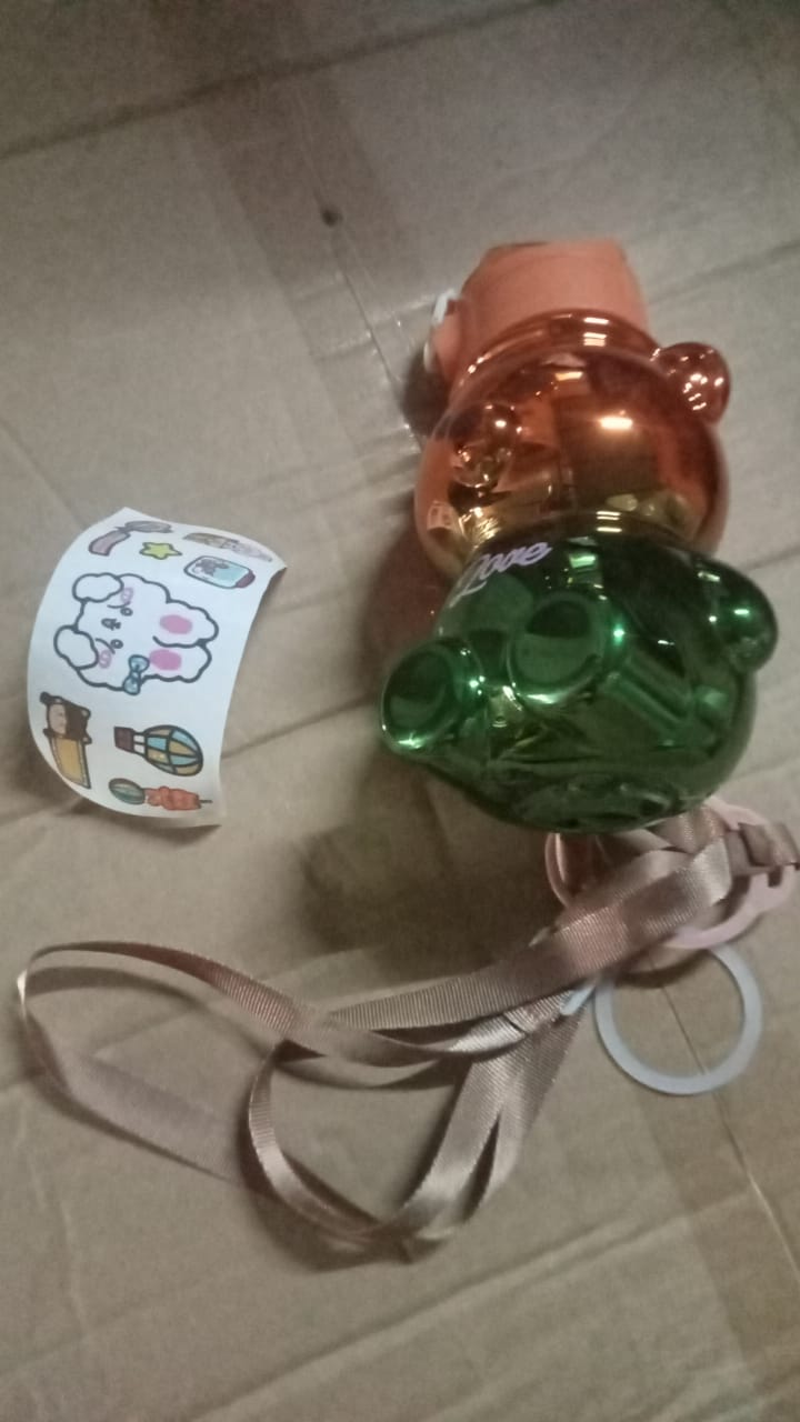 Cute Plastic Water Bottle with Strap & Stickers | Kids School Water Bottle with Straw (1 Pc)