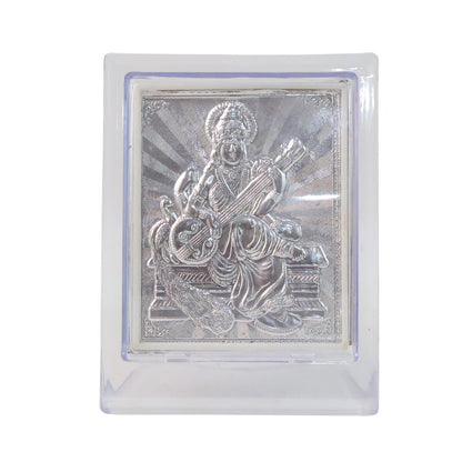 Elegant Silver Saraswati Maa Photo Frame with Stand (1 Pc)