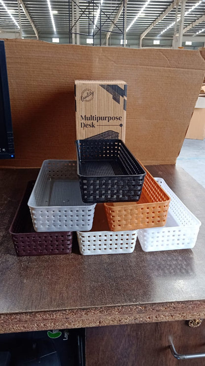 Plastic Multipurpose Desk Organizer Tray Office Drawer Dividers Storage Bins for Kitchen, Bathroom, Office, Makeup, Bedroom Dresser, Craft Basket Rack Multicolour (6 Pcs Set)