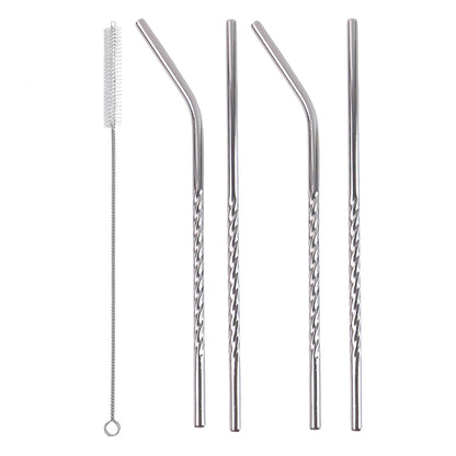 Set of 4 Stainless Steel Straws & Brush (2 Straight straws, 2 Bent straws, 1 Brush)